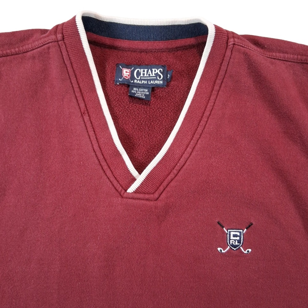 Chaps Ralph Lauren Vintage Golf Vest Mens XL Red V-Neck Fleece Crest Logo Preppy